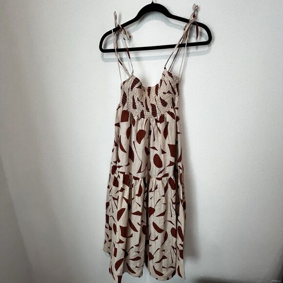Astr The Label Marlene Printed Midi Dress Sz S Linen Blend Summer Beach Casual - Picture 2 of 10